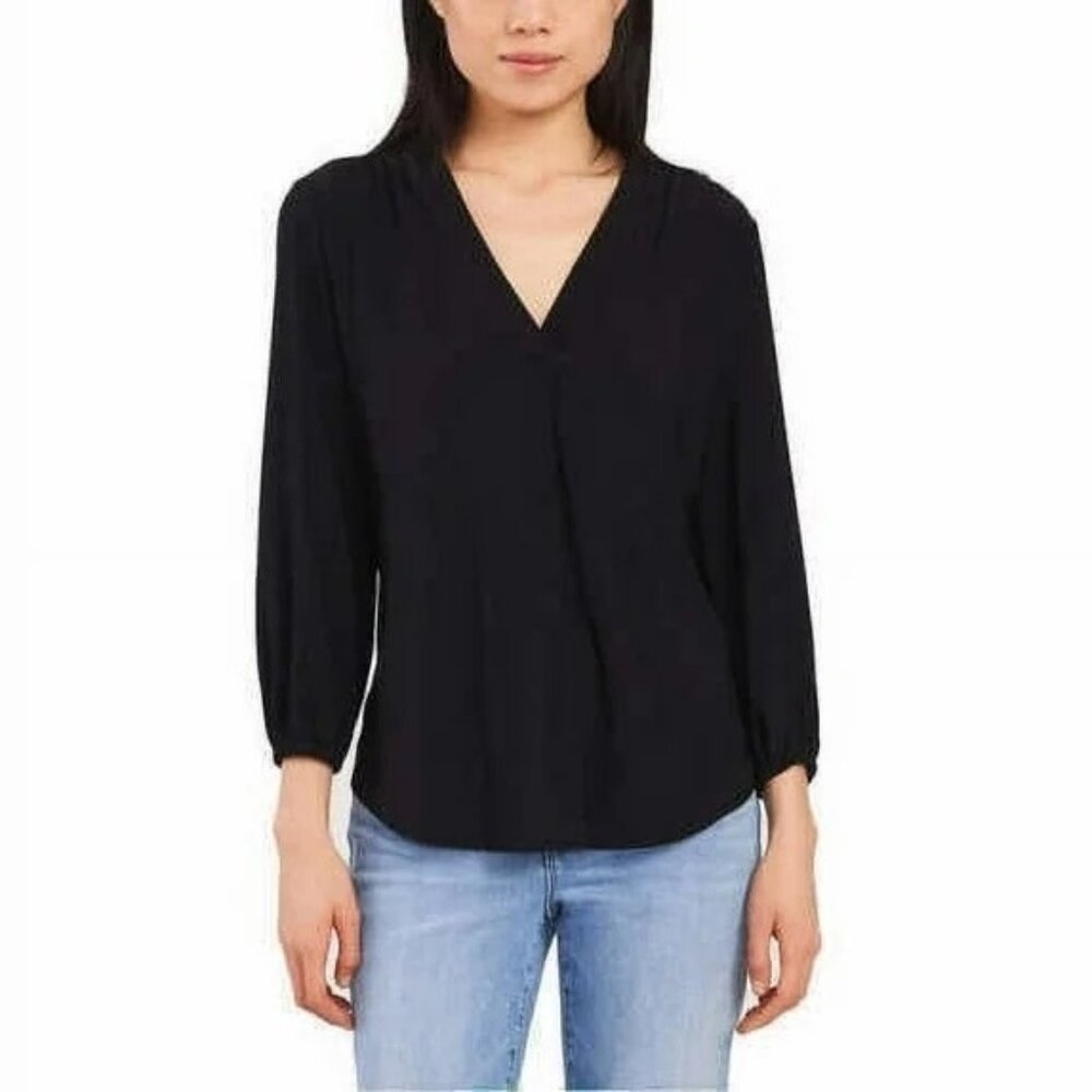 Vince Camuto Top Size XL V Neck Long Sleeve Black Relaxed Fit Polyester Casual